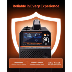 MIG Welder, 160A Synergic Mig Welding Machine, 4-in-1 Gas MIG/Flux Core MIG/Stick/Lift TIG Multi-Process Welder Machine with IGBT Inverter Technology and LCD Screen Display