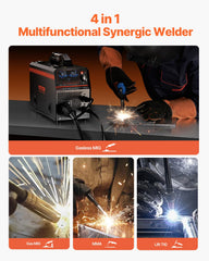 MIG Welder, 160A Synergic Mig Welding Machine, 4-in-1 Gas MIG/Flux Core MIG/Stick/Lift TIG Multi-Process Welder Machine with IGBT Inverter Technology and LCD Screen Display