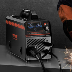 MIG Welder, 160A Synergic Mig Welding Machine, 4-in-1 Gas MIG/Flux Core MIG/Stick/Lift TIG Multi-Process Welder Machine with IGBT Inverter Technology and LCD Screen Display