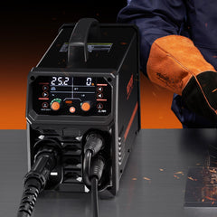 MIG Welder, 200A Synergic Mig Welding Machine, 4-in-1 Gas MIG/Flux Core MIG/Stick/Lift TIG Multi-Process Welder Machine with IGBT Inverter Technology and LCD Screen Display