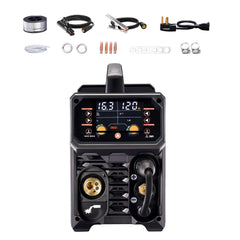 Pro MIG Welder, 200Amp Pluse Mig Welding Machine, 5-in-1 Synergic Welder Machine MIG Pluse/Gas MIG/Flux Core MIG/Stick/Lift TIG with IGBT Inverter Technology and LCD Screen Display