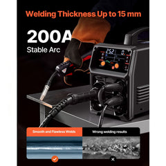 Pro MIG Welder, 200Amp Pluse Mig Welding Machine, 5-in-1 Synergic Welder Machine MIG Pluse/Gas MIG/Flux Core MIG/Stick/Lift TIG with IGBT Inverter Technology and LCD Screen Display