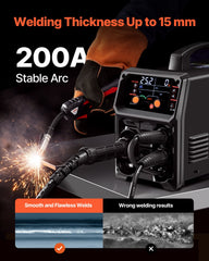Pro MIG Welder, 200Amp Pluse Mig Welding Machine, 5-in-1 Synergic Welder Machine MIG Pluse/Gas MIG/Flux Core MIG/Stick/Lift TIG with IGBT Inverter Technology and LCD Screen Display