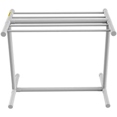 Pool Towel Rack, 5 Bar, White, Freestanding Outdoor PVC T-Shape Poolside Storage Organizer, Include 8 Towel Clips, Mesh Bag, Hook, Also Stores Floats and Paddles, for Beach, Swimming Pool, Home