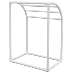 Pool Towel Rack, 5 Bar, Milky, Freestanding Outdoor PVC Curved Poolside Storage Organizer, Include 8 Towel Clips, Mesh Bag, Hook, Also Stores Floats and Paddles, for Beach, Swimming Pool, Home