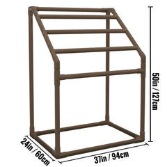 Pool Towel Rack, 5 Bar, Brown, Freestanding Outdoor PVC Trapedozal Poolside Storage Organizer, Include 8 Towel Clips, Mesh Bag, Hook, Also Stores Floats and Paddles, for Beach, Swimming Pool