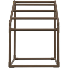 Pool Towel Rack, 5 Bar, Brown, Freestanding Outdoor PVC Trapedozal Poolside Storage Organizer, Include 8 Towel Clips, Mesh Bag, Hook, Also Stores Floats and Paddles, for Beach, Swimming Pool