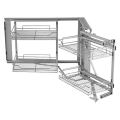 18"W Opening Blind Corner Pull Out Organizer, 2 Tier 4 Shelf Kitchen Cabinet Organizer, Magic Chrome Carbon Steel Storage Basket, Slide Out Storage Organizer, Left & Right Open Compatible