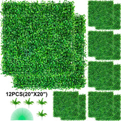 Artificial Boxwood Panel UV 12pcs Boxwood Hedge Wall Panels Artificial Grass Backdrop Wall 20X20" 4cm Green Grass Wall Fake Hedge for Decor Privacy Fence Indoor Outdoor Garden Backyard