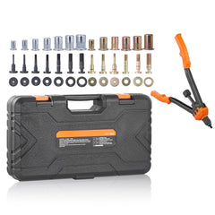 Rivet Nut Tool, 16” Rivnut Tool Kit with 13PCS Metric and SAE Mandrels, 186PCS Rivet Nuts, M3, M4, 10-24, M5, M6, 1/4-20, 8-32, 5/16-18, M8, 3/8-16, M10, M12, 1/2-13, With Carrying Case
