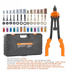 Rivet Nut Tool, 16” Rivnut Tool Kit with 13PCS Metric and SAE Mandrels, 186PCS Rivet Nuts, M3, M4, 10-24, M5, M6, 1/4-20, 8-32, 5/16-18, M8, 3/8-16, M10, M12, 1/2-13, With Carrying Case