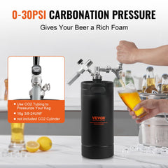 VEVOR Beer Growler Tap System, 4L Mini Keg, 304 Stainless Steel Pressurized Beer Growler, Keg Growler with Pressure Display, CO2 Regulator Faucet, Leak-Proof Ring For Draft, Homebrew, Craft Beer