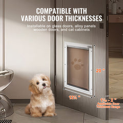 Pet Door, 33.7 x 50.9 cm Aluminum Frame with Lock and Flap System, Weatherproof Doggy Door, Easy to Install in Interior or Exterior Doors, Pet Door Suitable for Cat Doggie Kitties (White-L)