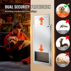 Pet Door, 33.7 x 50.9 cm Aluminum Frame with Lock and Flap System, Weatherproof Doggy Door, Easy to Install in Interior or Exterior Doors, Pet Door Suitable for Cat Doggie Kitties (White-L)
