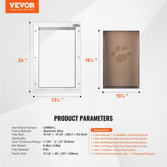 Pet Door, 33.7 x 50.9 cm Aluminum Frame with Lock and Flap System, Weatherproof Doggy Door, Easy to Install in Interior or Exterior Doors, Pet Door Suitable for Cat Doggie Kitties (White-L)