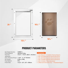 Pet Door, 33.7 x 50.9 cm Aluminum Frame with Lock and Flap System, Weatherproof Doggy Door, Easy to Install in Interior or Exterior Doors, Pet Door Suitable for Cat Doggie Kitties (White-L)
