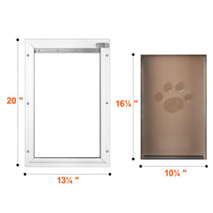 Pet Door, 33.7 x 50.9 cm Aluminum Frame with Lock and Flap System, Weatherproof Doggy Door, Easy to Install in Interior or Exterior Doors, Pet Door Suitable for Cat Doggie Kitties (White-L)