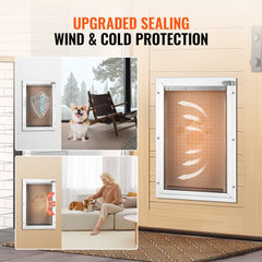 Pet Door, 21 x 30.3 cm Aluminum Frame with Lock and Flap System, Weatherproof Doggy Door, Easy to Install in Interior or Exterior Doors, Pet Door Suitable for Cat Doggie Kitties (White-Small)