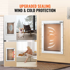 Pet Door, 21 x 30.3 cm Aluminum Frame with Lock and Flap System, Weatherproof Doggy Door, Easy to Install in Interior or Exterior Doors, Pet Door Suitable for Cat Doggie Kitties (White-Small)