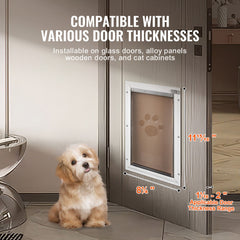 Pet Door, 21 x 30.3 cm Aluminum Frame with Lock and Flap System, Weatherproof Doggy Door, Easy to Install in Interior or Exterior Doors, Pet Door Suitable for Cat Doggie Kitties (White-Small)