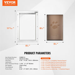 Pet Door, 21 x 30.3 cm Aluminum Frame with Lock and Flap System, Weatherproof Doggy Door, Easy to Install in Interior or Exterior Doors, Pet Door Suitable for Cat Doggie Kitties (White-Small)