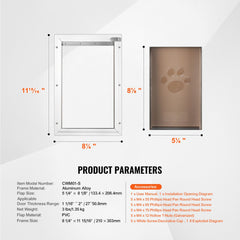 Pet Door, 21 x 30.3 cm Aluminum Frame with Lock and Flap System, Weatherproof Doggy Door, Easy to Install in Interior or Exterior Doors, Pet Door Suitable for Cat Doggie Kitties (White-Small)