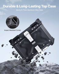 Motorcycle Top Case, Universal Aluminum Alloy Motorbike Tail Box with Leather Lining, 45L Waterproof Detachable Motorcycle Top Box with Lock & Back Cushion, Fit for 99% of Motorcycle Frames