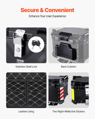 Motorcycle Top Case, Universal Aluminum Alloy Motorbike Tail Box with Leather Lining, 45L Waterproof Detachable Motorcycle Top Box with Lock & Back Cushion, Fit for 99% of Motorcycle Frames