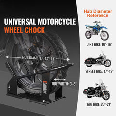 Motorcycle Wheel Chock, 816.5 kg Capacity Wheel Cradle Holder, Heavy-duty Steel Motorcycle Front Wheel Stand with 3 Adjustable Holes, For 381-533.4 mm Off-Road Motorcycles, Standard Motorcycles