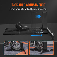 Motorcycle Wheel Chock Upright, 816.5 kg Capacity, Heavy-duty Steel Motorcycle Front Wheel Stand with 6 Adjustable Holes, For 381-558.8 mm Off-Road Motorcycles, Standard Motorcycles