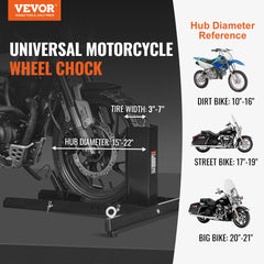 Motorcycle Wheel Chock Upright, 816.5 kg Capacity, Heavy-duty Steel Motorcycle Front Wheel Stand with 6 Adjustable Holes, For 381-558.8 mm Off-Road Motorcycles, Standard Motorcycles