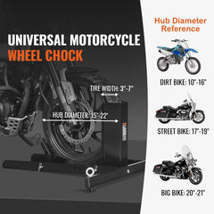 Motorcycle Wheel Chock Upright, 816.5 kg Capacity, Heavy-duty Steel Motorcycle Front Wheel Stand with 6 Adjustable Holes, For 381-558.8 mm Off-Road Motorcycles, Standard Motorcycles