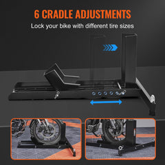 Motorcycle Wheel Chock Upright, 816.5 kg Capacity, Heavy-duty Steel Motorcycle Front Wheel Stand with 6 Adjustable Holes, For 381-558.8 mm Off-Road Motorcycles, Standard Motorcycles