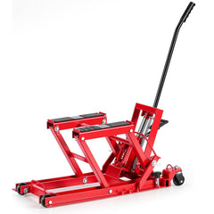 Hydraulic Motorcycle Lift Jack, 680 kg Capacity, ATV Lift Jack Portable Motorcycle Hoist Stand with 4 Wheels, 115-385 mm Height Range, Hydraulic Foot-Operated Hoist Stand for ATVs, Dirt Bikes