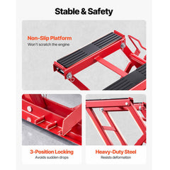 Hydraulic Motorcycle Lift Jack, 680 kg Capacity, ATV Lift Jack Portable Motorcycle Hoist Stand with 4 Wheels, 115-385 mm Height Range, Hydraulic Foot-Operated Hoist Stand for ATVs, Dirt Bikes