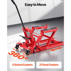 Hydraulic Motorcycle Lift Jack, 680 kg Capacity, ATV Lift Jack Portable Motorcycle Hoist Stand with 4 Wheels, 115-385 mm Height Range, Hydraulic Foot-Operated Hoist Stand for ATVs, Dirt Bikes