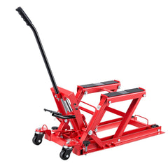 Hydraulic Motorcycle Lift Jack, 680 kg Capacity, ATV Lift Jack Portable Motorcycle Hoist Stand with 4 Wheels, 115-385 mm Height Range, Hydraulic Foot-Operated Hoist Stand for ATVs, Dirt Bikes