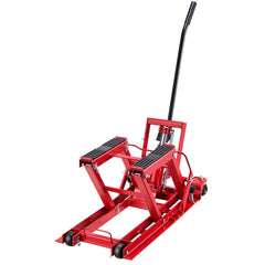 Hydraulic Motorcycle Lift Jack, 680 kg Capacity, ATV Lift Jack Portable Motorcycle Hoist Stand with 4 Wheels, 115-385 mm Height Range, Hydraulic Foot-Operated Hoist Stand for ATVs, Dirt Bikes