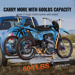 Motorcycle Carrier, 2-Bike 272.15KGS Aluminum Motorcycle Carrier Hitch Mount, Loading Ramp, Scooter Dirt Bike Trailer Hauler, Ratchet Straps and Stabilizer, for Car, Truck with 2" Hitch Receiver