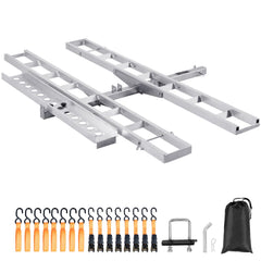 Motorcycle Carrier, 2-Bike 272.15KGS Aluminum Motorcycle Carrier Hitch Mount, Loading Ramp, Scooter Dirt Bike Trailer Hauler, Ratchet Straps and Stabilizer, for Car, Truck with 2" Hitch Receiver