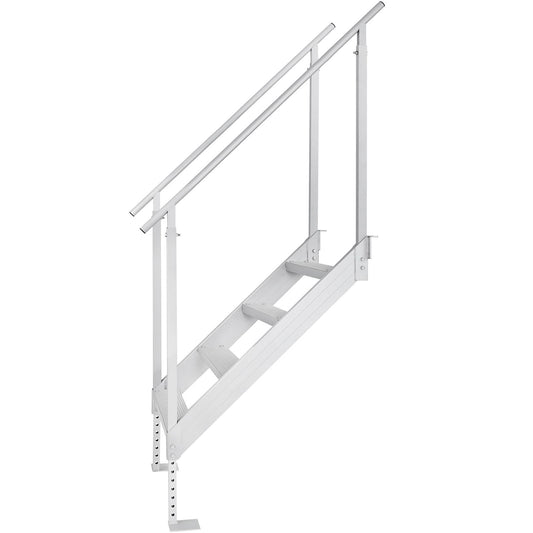 Dock Ladder 4 Step, Dock Stairs 30''-38'' Adjustable Height, 227 kgs Load Capacity, Aluminum Pontoon Boat Ladder with Dual Handrails & Nonslip Mat for Ship/Lake/Pool/Marine Boarding