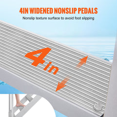 Dock Ladder 4 Step, Dock Stairs 30''-38'' Adjustable Height, 227 kgs Load Capacity, Aluminum Pontoon Boat Ladder with Dual Handrails & Nonslip Mat for Ship/Lake/Pool/Marine Boarding