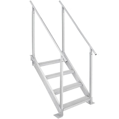 Dock Ladder 4 Step, Dock Stairs 30''-38'' Adjustable Height, 227 kgs Load Capacity, Aluminum Pontoon Boat Ladder with Dual Handrails & Nonslip Mat for Ship/Lake/Pool/Marine Boarding