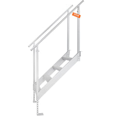 Dock Ladder 4 Step, Dock Stairs 30''-38'' Adjustable Height, 227 kgs Load Capacity, Aluminum Pontoon Boat Ladder with Dual Handrails & Nonslip Mat for Ship/Lake/Pool/Marine Boarding