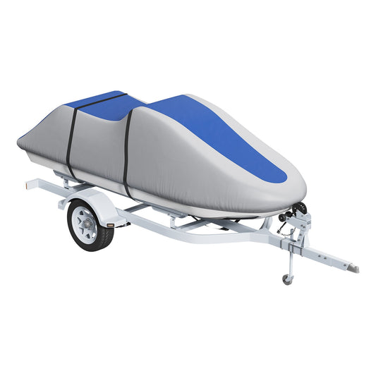 Jet Ski Cover 320-342 cm Trailerable Waterproof PWC Cover, Heavy-duty 600D Marine Grade PU Oxford Fabric, UV Resistant Seadoo Cover with Buckle Straps, Personal Watercraft Covers, Grey+Blue