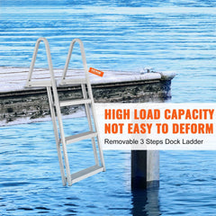 Dock Ladder, Removable 3 Steps, 159 kg Load Capacity, Aluminum Alloy Pontoon Boat Ladder with 101.6 mm Wide Step & Nonslip Rubber Mat, Easy to Install for Ship/Lake/Pool/Marine Boarding
