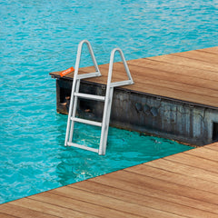 Dock Ladder, Removable 3 Steps, 159 kg Load Capacity, Aluminum Alloy Pontoon Boat Ladder with 101.6 mm Wide Step & Nonslip Rubber Mat, Easy to Install for Ship/Lake/Pool/Marine Boarding