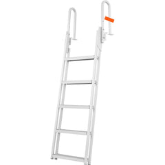 Dock Ladder Flip Up 5 Steps, 350lbs Load Capacity, Aluminum Pontoon Boat Ladder with 4" Wide Step & Nonslip Rubber Mat,Swimm Step Ladder for Ship/Lake/Pool/Marine Boarding