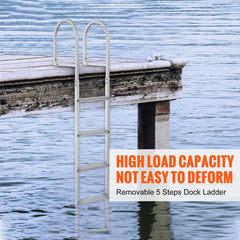 Dock Ladder, Removable 5 Steps, 227 kgs Load Capacity, Aluminum Alloy Pontoon Boat Ladder with 3.1'' Wide Step & Nonslip Rubber Mat, Easy to Install for Ship/Lake/Pool/Marine Boarding
