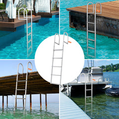 Dock Ladder, Removable 5 Steps, 227 kgs Load Capacity, Aluminum Alloy Pontoon Boat Ladder with 3.1'' Wide Step & Nonslip Rubber Mat, Easy to Install for Ship/Lake/Pool/Marine Boarding